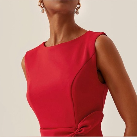 NWT Fehaute red asymmetrical ruffled boat neck sleeveless dress sz 4 - Picture 3 of 10